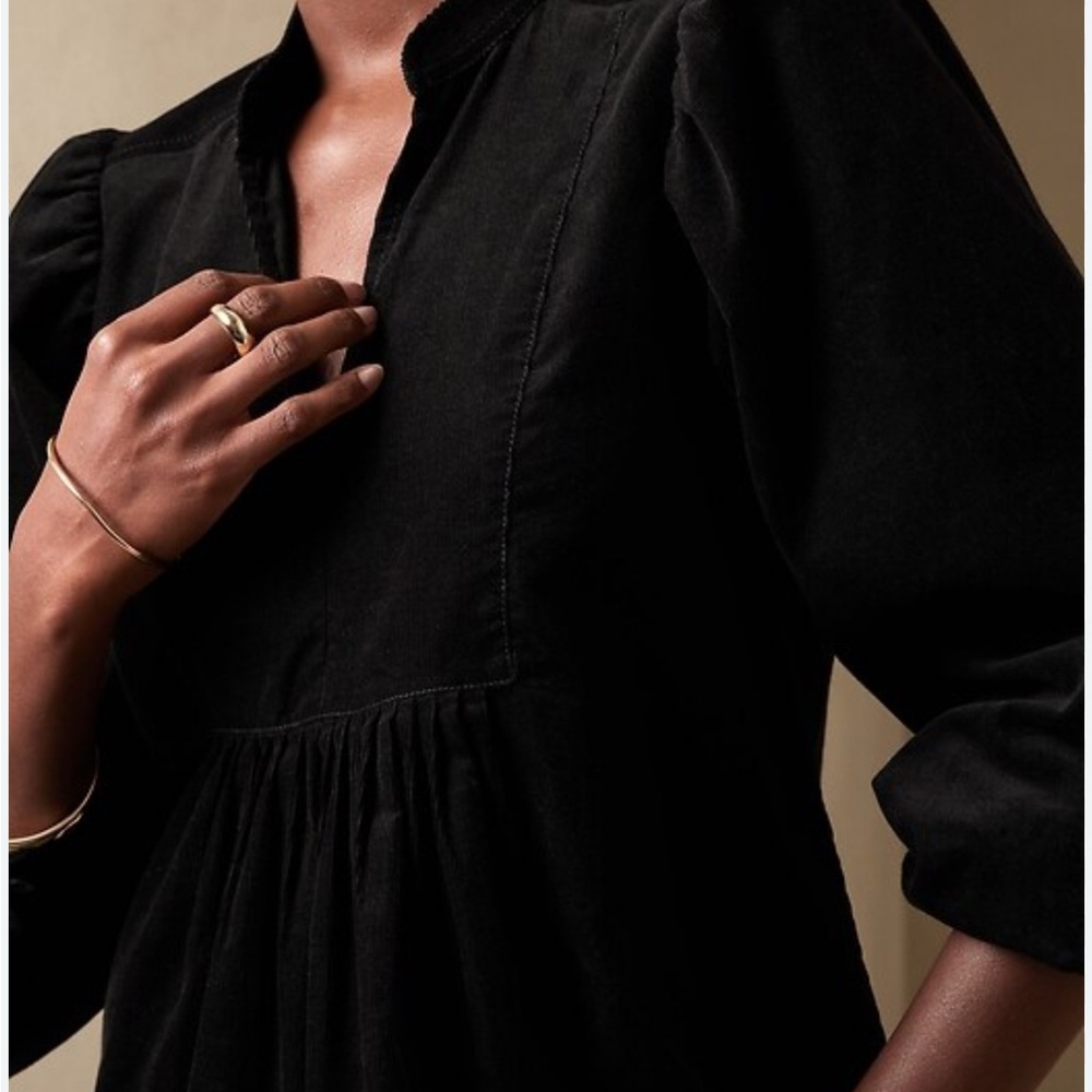 Banana Republic Factory Corduroy Black Puff Sleeve Top Small NWT